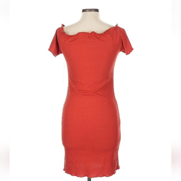 Full Circle Trends Ribbed Off Shoulder Button Front Bodycon Midi Dress Rust L - Picture 5 of 10